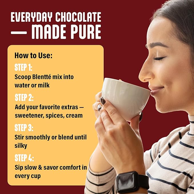 Blentte - Organic Mocha Drink Mix - Latte, Cappuccino, Frappe, Hot Chocolate & Coffee Blend - For Instant Smooth Chocolatey Beverage - Non-GMO - Dairy-Free - Gluten-Free - 10 Oz