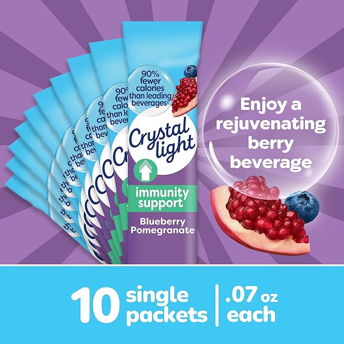 Crystal Light Immunity Support Blueberry Pomegranate naturally flavored with other natural flavor Powdered Drink Mix, .07 oz Packets, 10 per Box