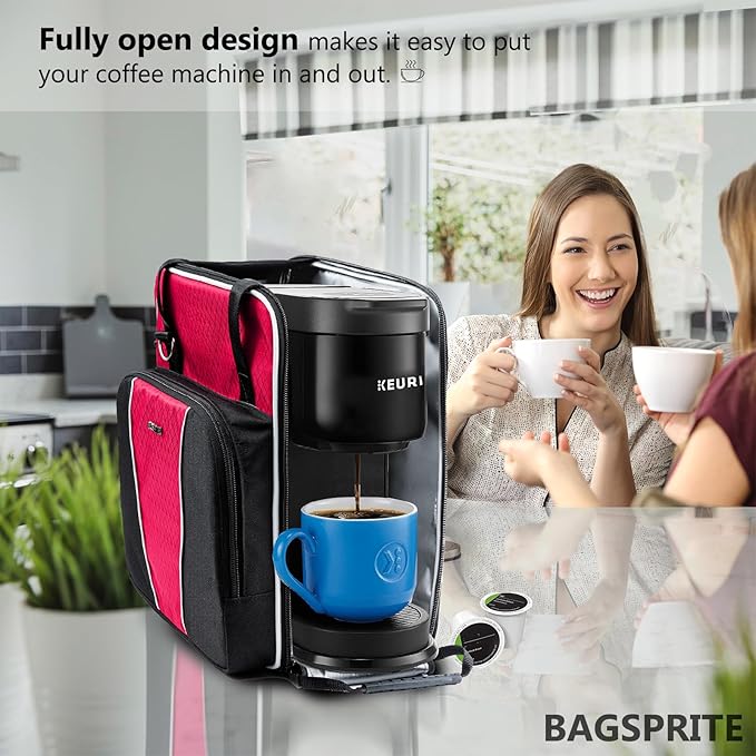 BAGSPRITE For Keurig K-Express Coffee Maker Travel Bag, K-Iced Single Serve Brewer Carrying Case with Multiple Pockets for Pods, Storage Bag With Shoulder Strap
