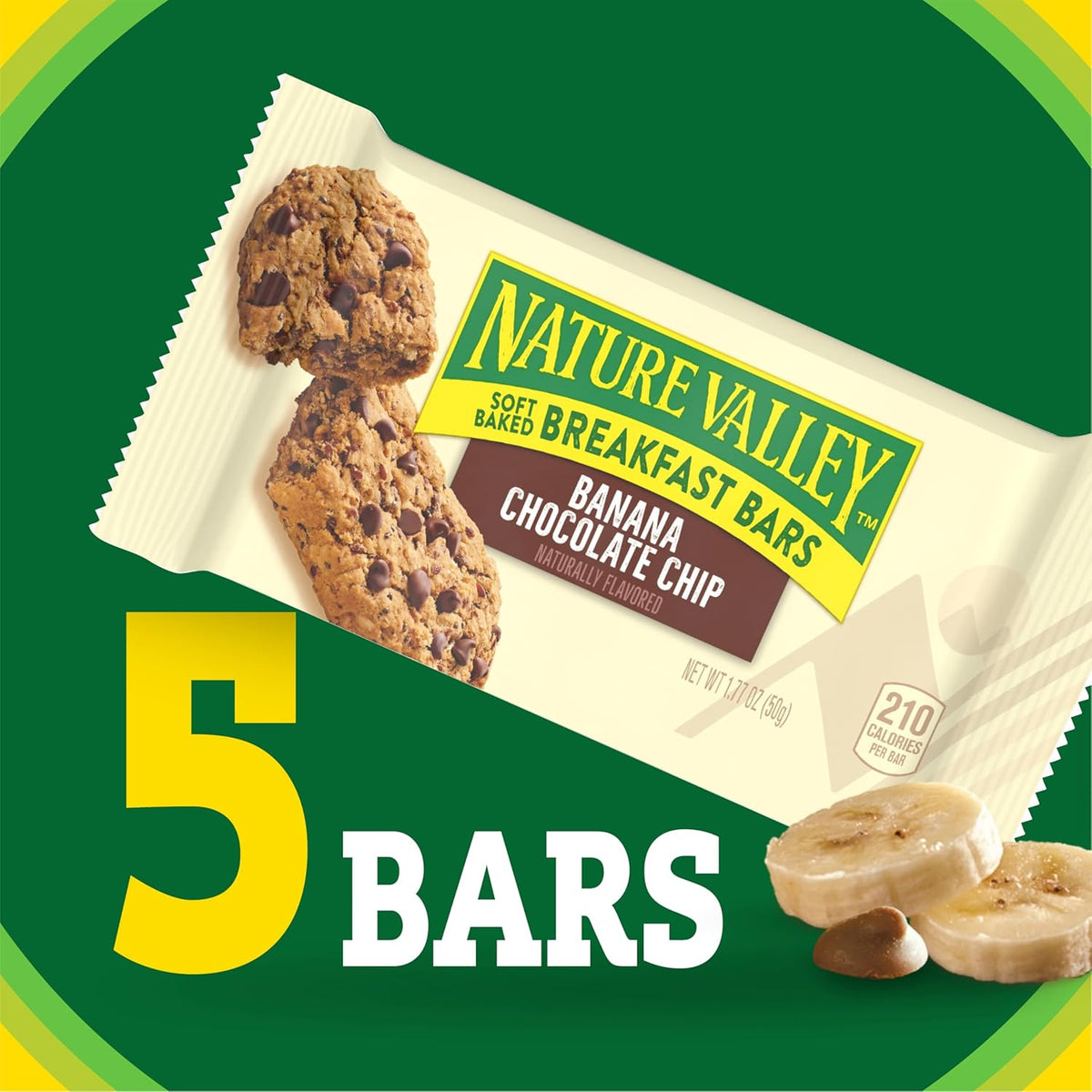 Nature Valley Soft Baked Breakfast Bars, Banana Chocolate Chip, Morning Snacks, 5 Bars, 8.85 oz