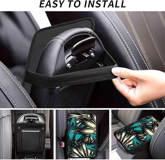 Vintage Boho Flowers Teal Green Floral Car Center Console Cover Car Armrest Cushion Waterproof Middle Console Cover Car Arm Rest Cover Pad Comfortable Car Accessories Interior for SUV Sedan Truck
