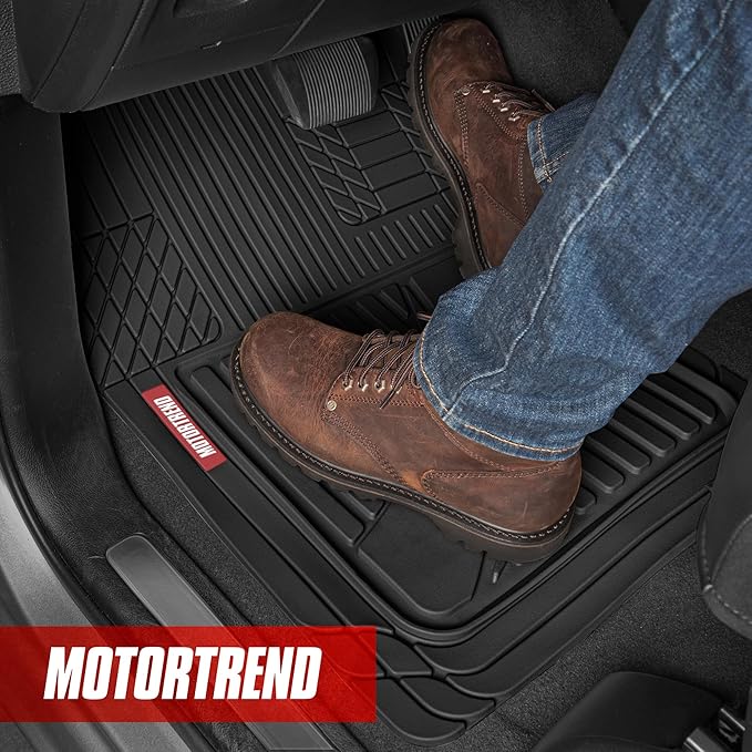Motor Trend FlexTough™ Heavy Duty Black Rubber Car Floor Mats All Weather & Cargo Liner for SUV Full Set - Universal Trim to Fit Automotive Floor Mat & Trunk Mats for Cars Interior Accessories