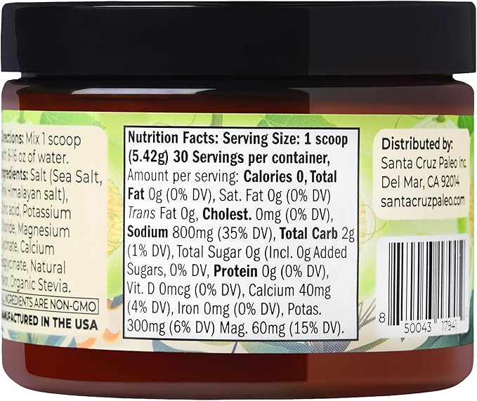 Santa Cruz Paleo Electrolyte Powder, Honeydew Melon Flavor, Sugar Free Hydration Drink Mix with Himalayan Pink Salt, Sea Salt, Magnesium Glycinate, Potassium Chloride, Sweetened with Stevia, 30 Srvgs