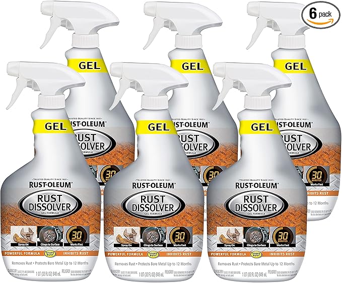 Rust-Oleum Rust Dissolver Trigger Spray Gel | Heavy-Duty Corrosion Remover for Metal Tools, Cars, Bikes, Grills, Bolts, Firearms & More | 32 oz | 6 Pack