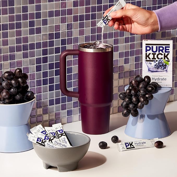 PURE KICK Hydration Singles to Go Drink Mix, Concord Grape, Includes 12 Boxes with 6 Packets in Each Box, 72 Total Packets