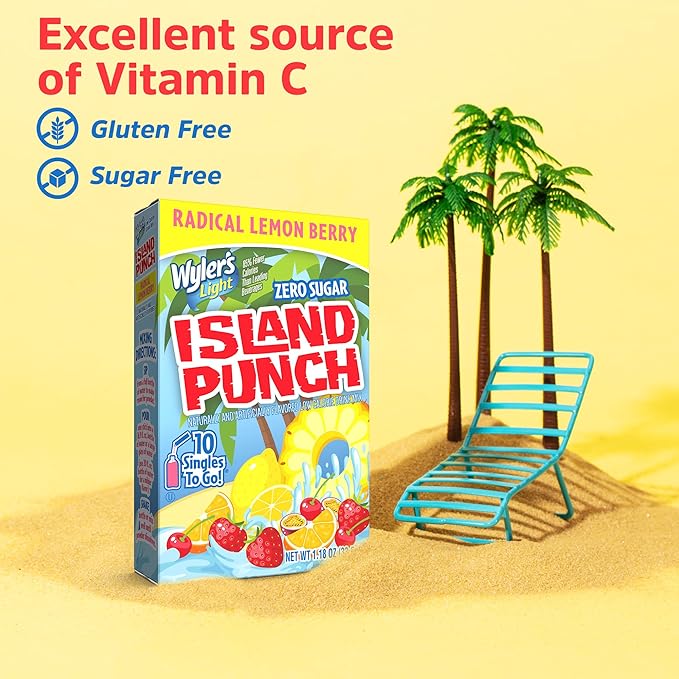Wyler's Light Island Punch Singles To Go, Radical Lemon Berry, 10 Drink Mix Packets