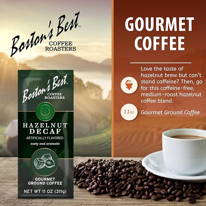 Boston’s Best Coffee - Hazelnut Decaf Gourmet Delicious Medium Roast Nutty Premium Ground Coffee, 11 oz. / 311 g Coffee Bag
