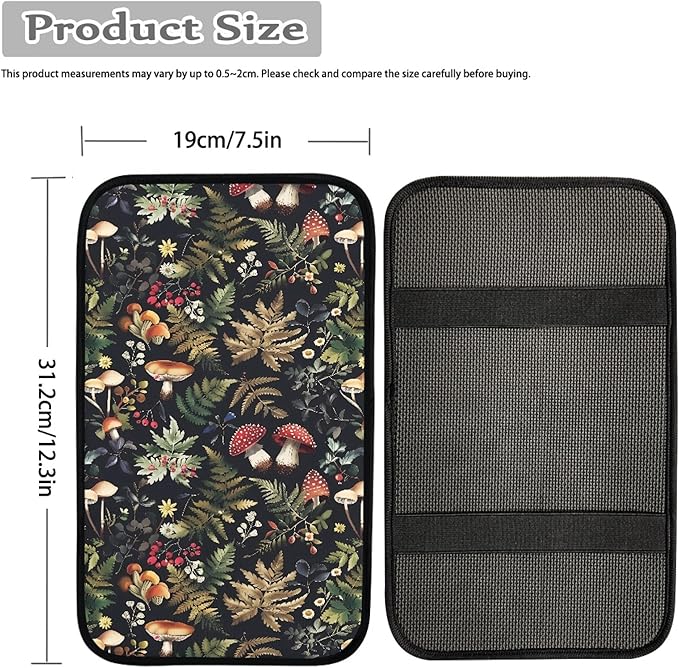 Forest Mushroom Print Arm Rest Cover for Car Center Console Cover for Women,Universal and Easy to Install