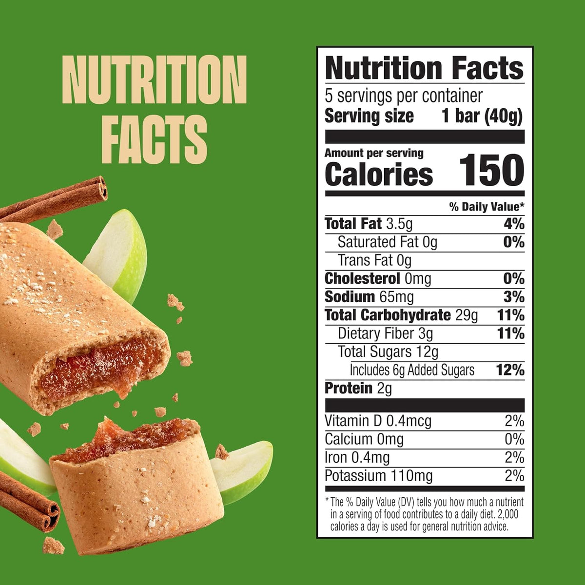 Glutino Gluten Free Oven Baked Bar, Apple Cinnamon, Naturally Flavored, 5 ct