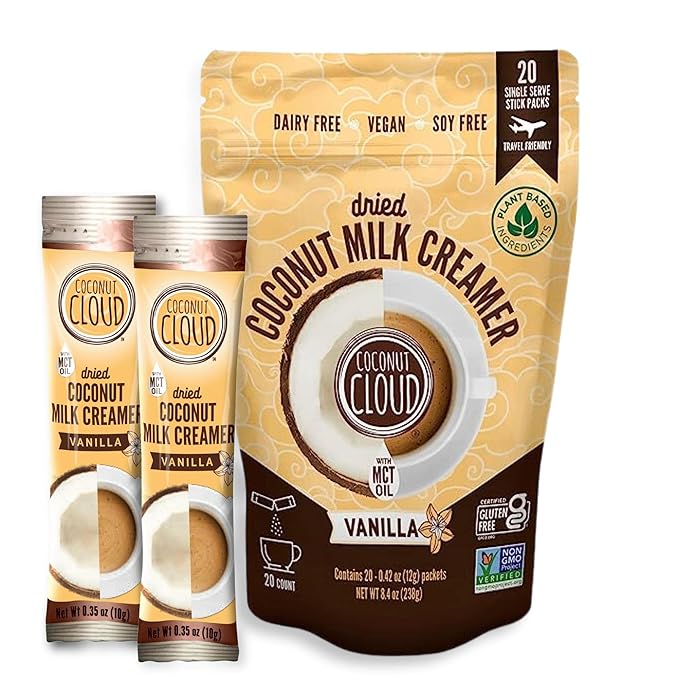 Coconut Cloud: Dairy-Free Coffee Creamer | Minimally Processed, Shelf Stable. Made from Coconut Powdered Milk. | Vegan, Gluten Free, Non-GMO. (Home, Office, Travel), Creamers (Vanilla - 20 Sticks)