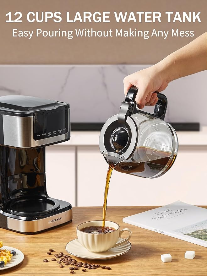 Coffee Maker, Programmable Drip Coffee Maker 12 Cup, Regular & Strong Brew Drip Coffee Machine with Iced Coffee Function for Home and Office, Black & Stainless Steel