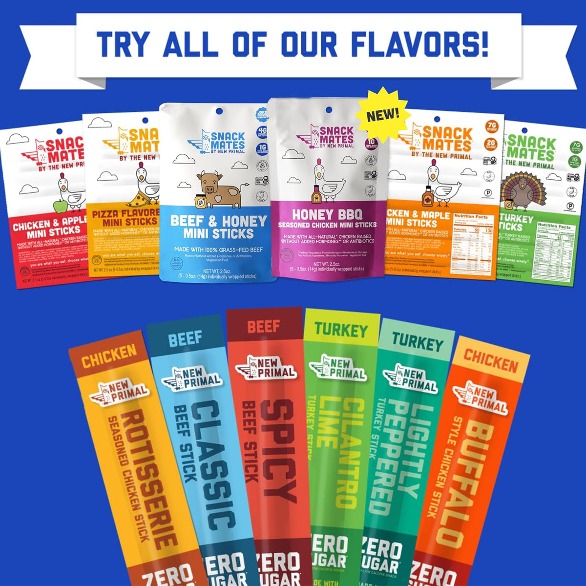 New Primal Rotisserie Chicken Sticks, Zero Sugar High Protein Snack, Gluten Free Whole30 Healthy Snacks, Keto and Paleo Friendly, Jerky Meat Stick, 10g Protein, 5 Count