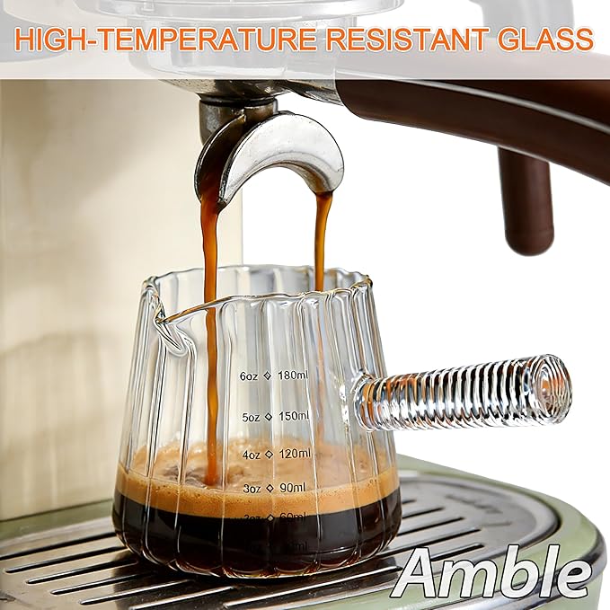 Amble Espresso Cups, Espresso Accessories, 6 Oz Espresso Shot Cups with Handle, Coffee Measuring Cup, Markings in both oz & ml, Dishwasher Safe