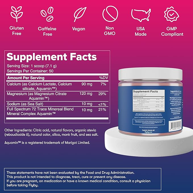 Flyby Electrolytes Powder [ No Added Sugar: Naturally Sweetened ] Contains Potassium, Aquamin™ Calcium & Magnesium, Sea Salt Sodium, Full Spectrum 72 Trace Minerals - Strawberry Lemonade