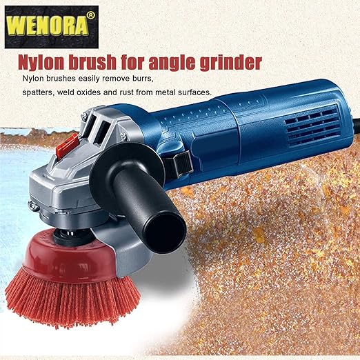 Abrasive Filament Nylon Bristle Cup Brush, 4" Nylon Cup Brush for Angle Grinder, 5/8" 11 Thread, 1/4" Drill Arbor-Remove Rust, Removal Rust Paint &Surface Prepping