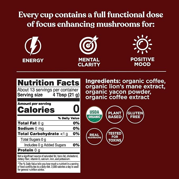 Four Sigmatic Organic High Caffeine Lion's Mane Ground Coffee, 10 OZ