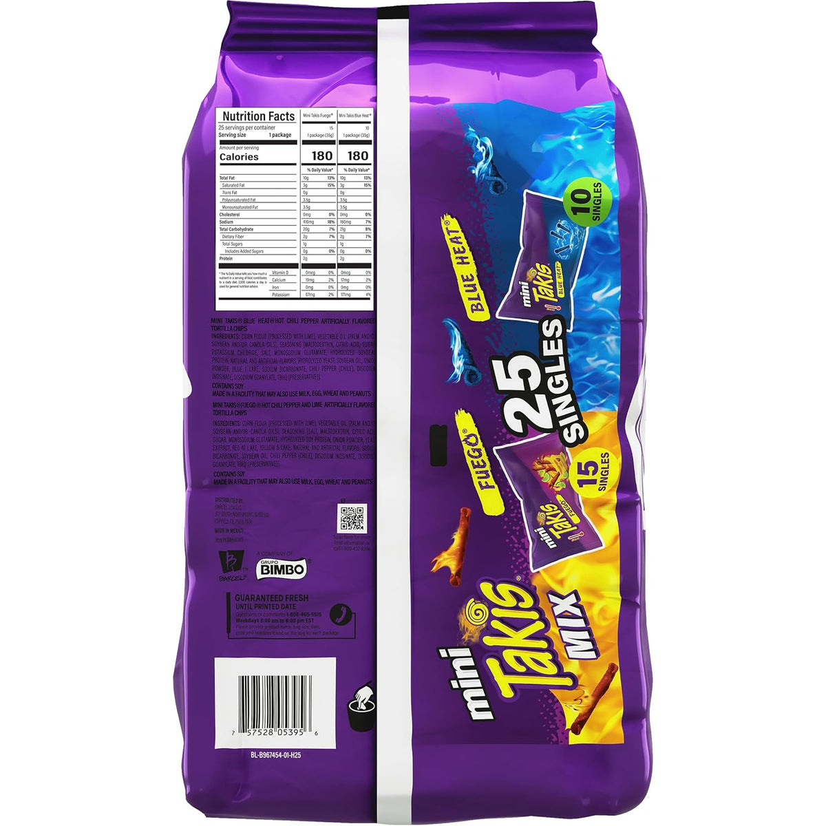 Takis Mini 25 pc / 1.23 oz Bite Size Variety Pack, Assorted Flavored Mixed Rolled Tortilla Chips – (15) Fuego, (10) Blue Heat