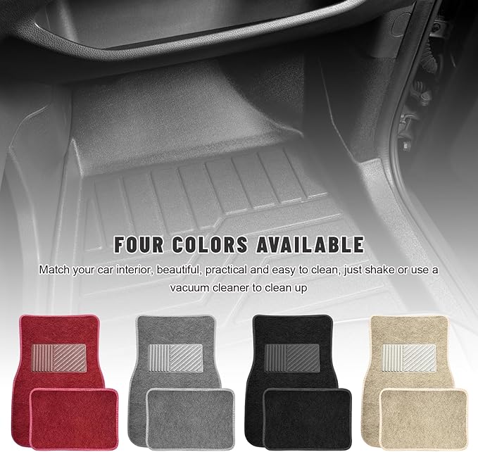Sun Walker 4 PCS Car Floor Mats, Waterproof Anti-Slip Front & Rear Car Carpets with Driver Heel Pad, All Weather Floor Protective Pads Universal for SUVs Trucks Sedans Vans (Beige)