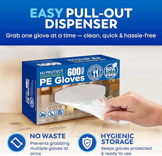 Disposable Food Service Gloves 600 Pack – Food Safe, BPA & Latex-Free HDPE – Food Prep Cryogenic Gloves Disposable, Kitchen Use, Serving & Crafts – Clear, Single-Use, Comfortable Fit