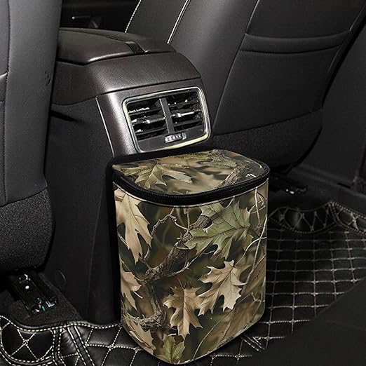 Camo Hunting Forest Car Trash Can with Lid Collapsible Auto Trash Bin Reusable Automotive Garbage Can Auto Accessory Interior Car Organizer