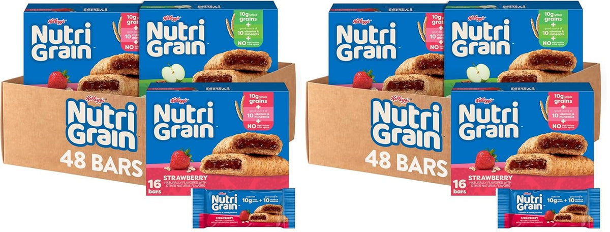 Nutri-Grain Breakfast Bars, Made with 10g Whole Grains, Snack Bars, Variety Pack (3 Boxes, 48 Count)