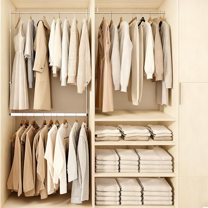 Closet Rod Extenders - White Adjustable Closet Hanging Bar, Width & Height Expandable Clothes Rod, Space-Saving Closet Organizer for Hanging Clothes, Easy Installation, 2 Packs