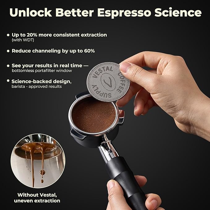 54mm Bottomless Portafilter with Integrated WDT Tool & Puck Screen - Compatible with Breville Barista Express, Pro, Touch, Bambino - Eliminate Channeling