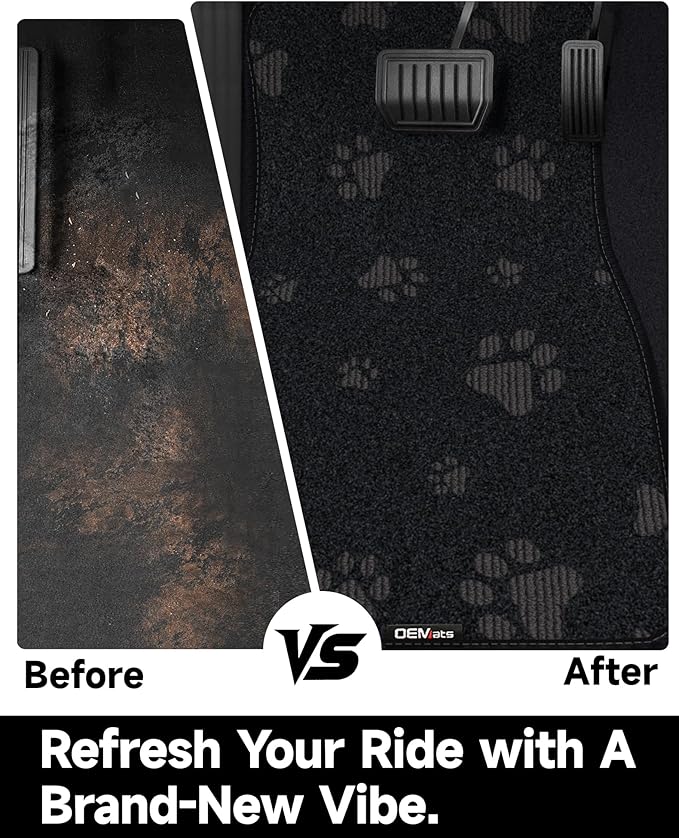 Cute Embroidered Dog Paw Car Floor Mats for Pet Lovers, Universal Fit All Weather Car Mats with Anti-Slip Nibbs Backing, Carpet Floor Mats for Cars, Trucks & Sedans, Full Set of 4 (Gray Paw)