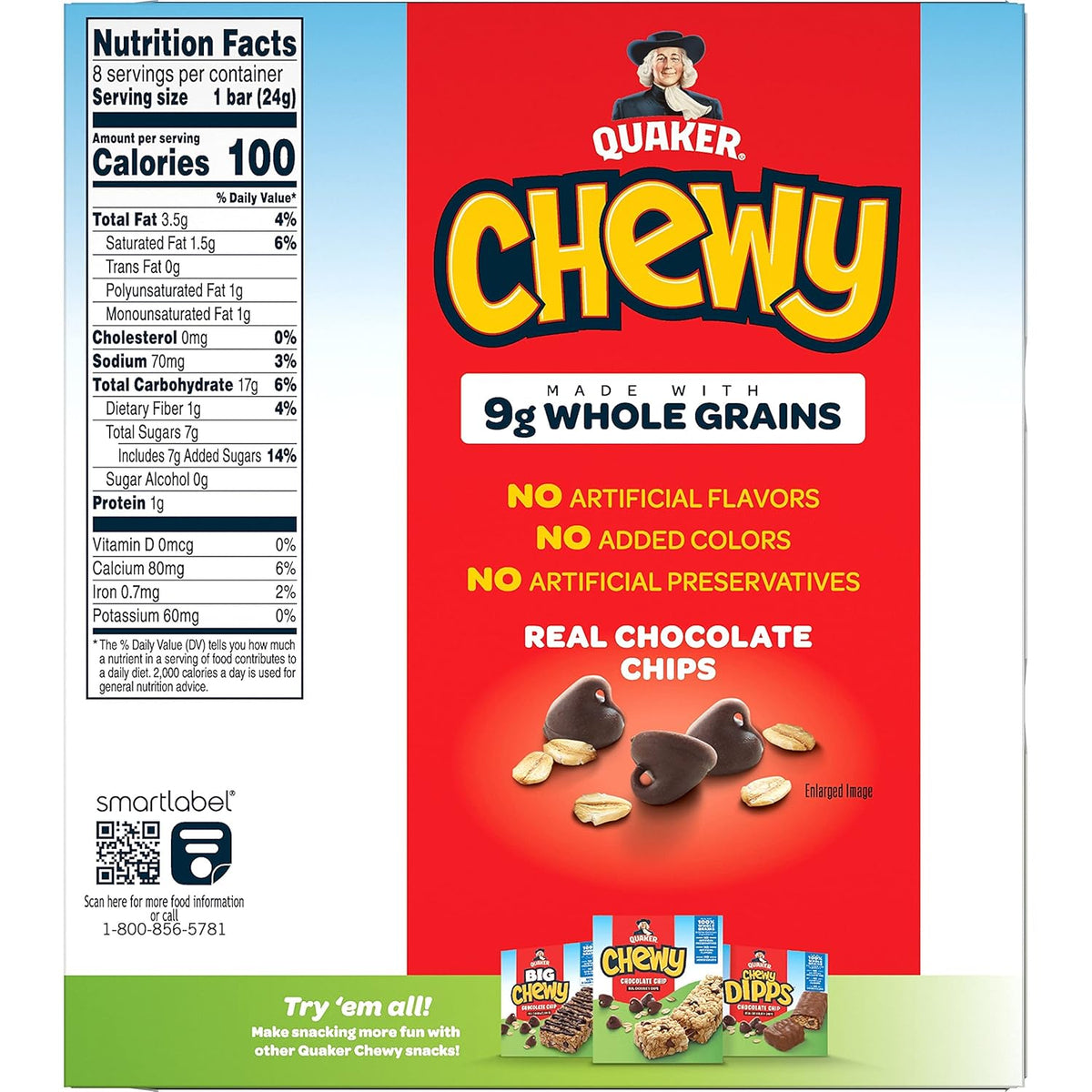 Quaker Chewy Granola Bar Chocolate Chip Granola Bars, 0.84 Oz, 8 Ct