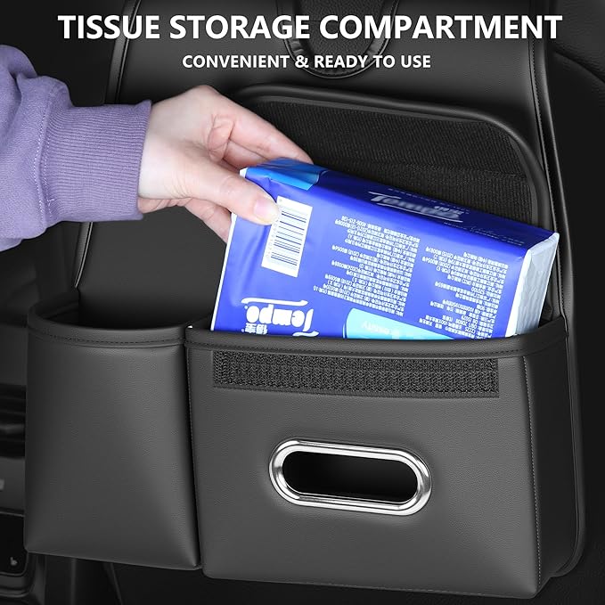 Car Organizer Back Seat, Car Water Cup Travel Tissue Holder Organization Universal car seat Back Storage Sedan SUV Compatible Vehicle Interior Accessories Hand-Sewn car Leather Storage Bag 2pc
