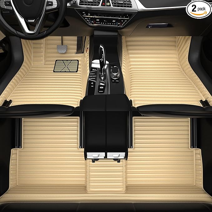 All-Weather car Floor MATS-Suitable for 99% of car Models,Leather car mat, offering Personalized Embroidery and Multiple Color Options,Provide Protection for car Rug (Beige=)