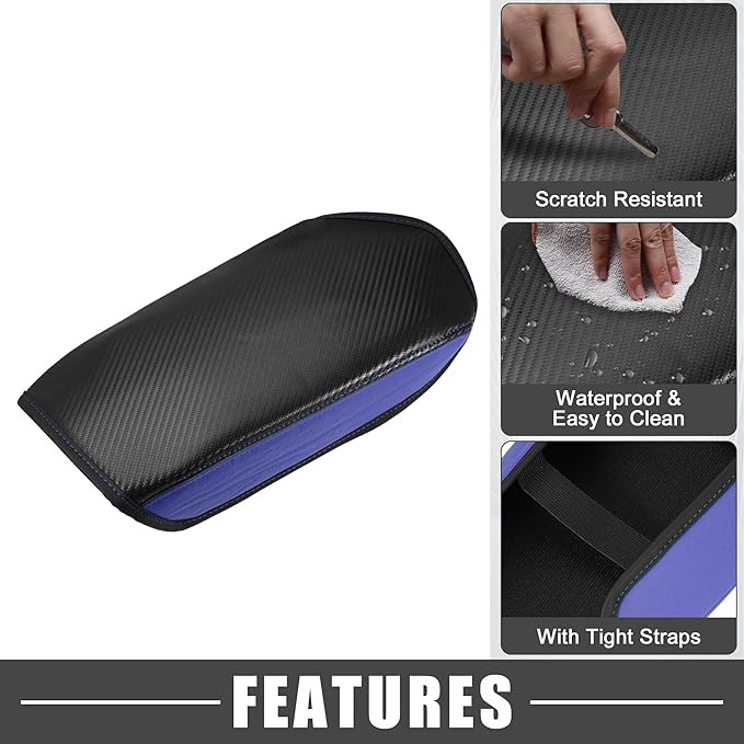 Center Console Cover Pad Waterproof Car Armrest Cover Protector for Mitsubishi Outlander 2022 2023 Faux Leather Carbon Fiber Pattern Black Blue