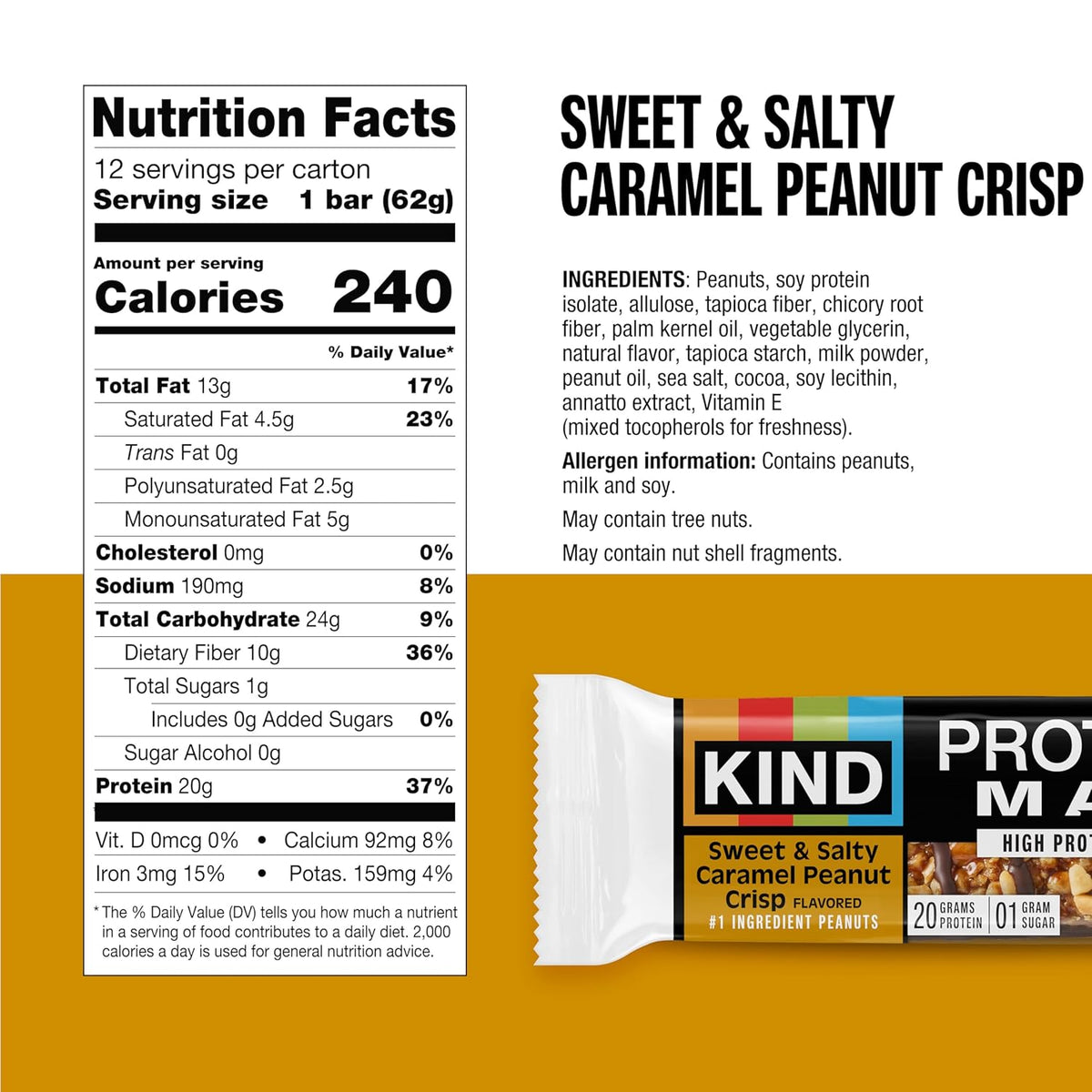 KIND Protein MAX Bars Variety Pack, Gluten Free, Low Sugar, High Fiber Snacks, Crispy Chocolate Peanut Butter, Sweet & Salty Caramel Peanut, Raspberry Cocoa, Dark Chocolate, 20g Protein, 12 Count