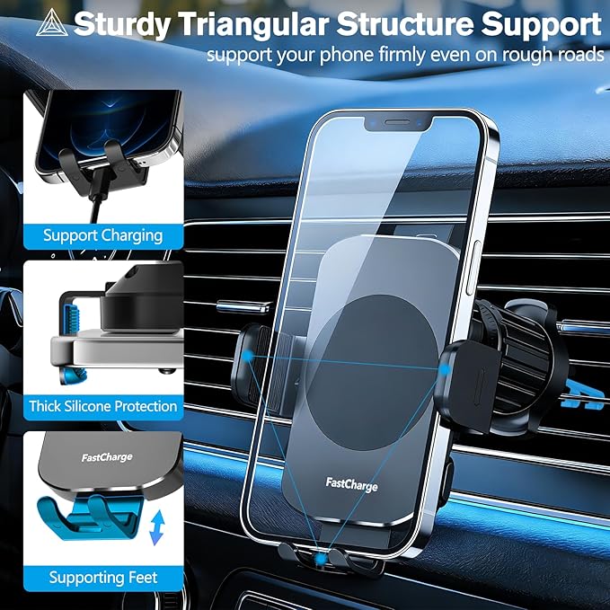 2026【80+LBS Safest Strongest】 Upgrade Car Phone Holder Mount, 360° Rotation Wireless Car Charger with Metal Hook Clip & Strongest Suction for Dashboard Windshield Vent for iPhone 17 16 Samsung