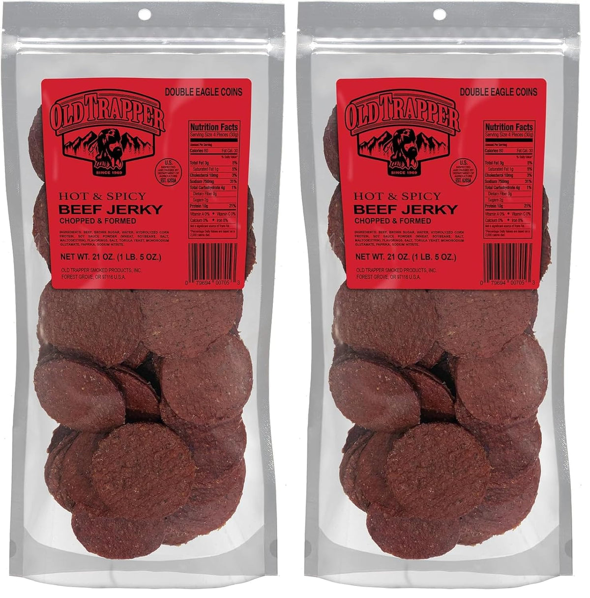 Old Trapper Double Eagle Beef Jerky, Old-Fashioned Flavor, 21 Ounce Package, Delicious Jerky Snacks, 10 Grams of Protein and 80 Calories per Serving (Pack of One)