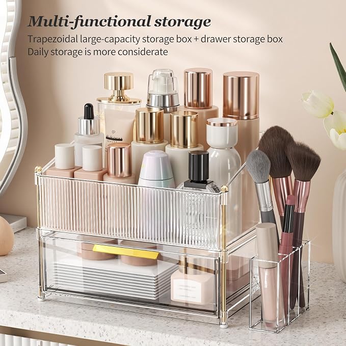 Modular Makeup Organizer, Clear Acrylic Cosmetic Storage Box with Drawer, Vanity Countertop Organizer for Makeup, Skincare and Beauty Accessories – Multiple Styles