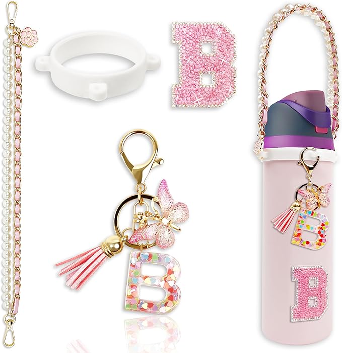 Letter Handle Strap Accessories with Cute Initial Charm Compatible with Owala Water Bottle 24oz 32oz 40oz Owala Kids