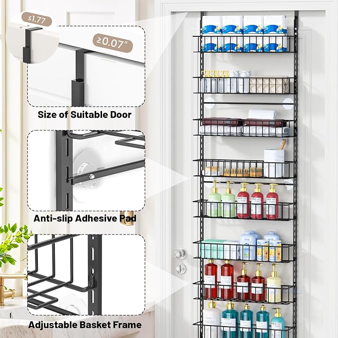 ElegantArray 9-Tier Pantry Door Oragnizer, Over The Door Pantry Organizer Rack and Storage, Hanging Spice Rack Shelves Door, Home Office Laundry Room Bathroom & Kitchen Organization, Black