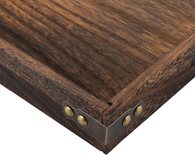 TOPZEA 3 Pack Wood Serving Tray with Handle, Farmhouse Wooden Coffee Table Trays Decorative Breakfast Tray for Bed, Couch, Ottoman, 3 Size