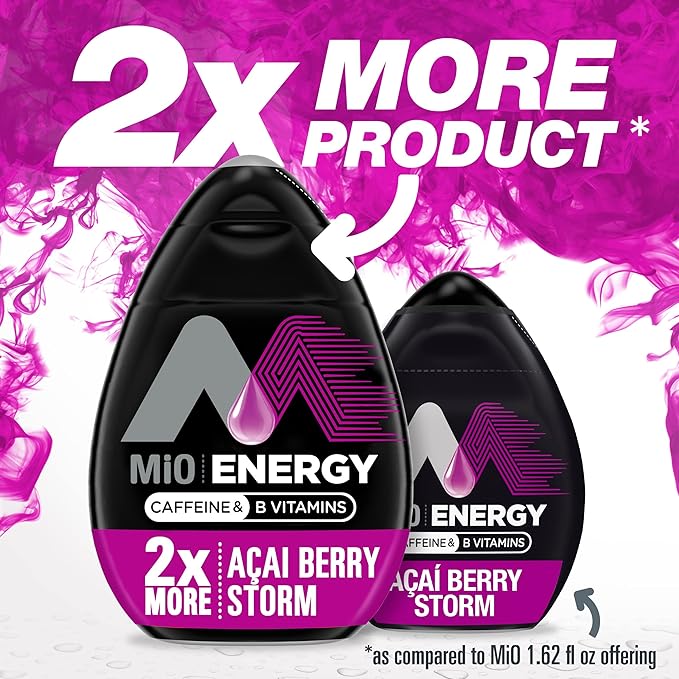 MiO Energy Acai Berry Storm Naturally Flavored with other natural flavors Liquid Water Enhancer Drink Mix with Caffeine & B Vitamins with 2X More (3.24 fl. oz. Bottle) (Pack of 4)