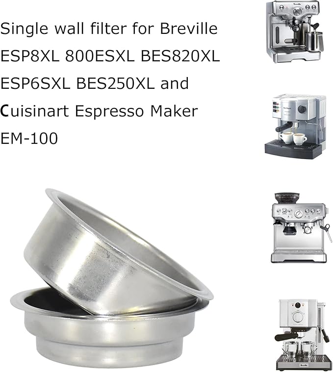 50mm Dual Wall Filter Basket Filter One Cup and BES820XL/205 Two Cup for Br ESP8XL 800ESXL BES820XL ESP6SXL BES250XL and Espresso Maker EM-100 (2 Pack)