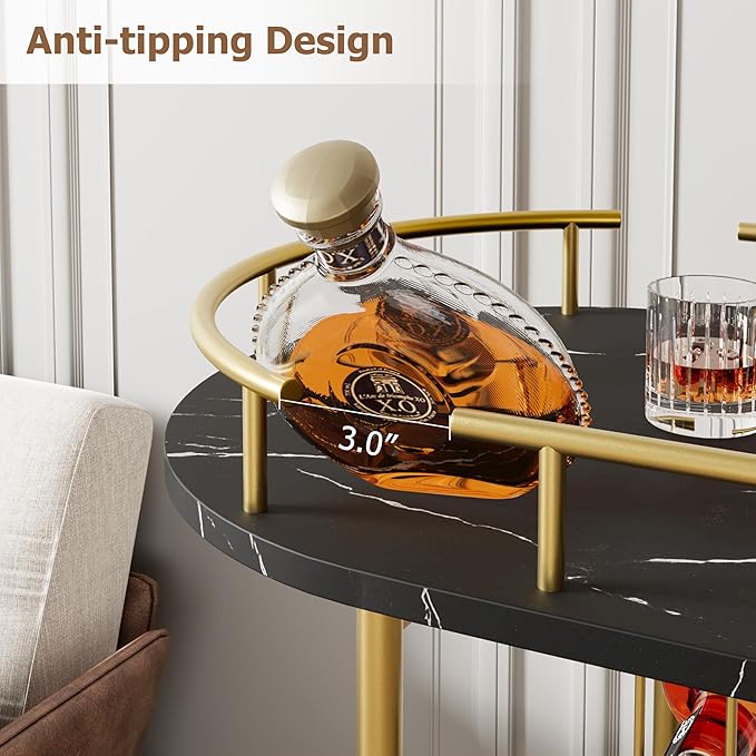 GarveeHome Gold Bar Carts with 4-Tiers Storage Shelves，Mobile Bar Seving Carts On Wheels with Wine Rack and Glass Holder for Kitchen, Dining Room, Living Room-Gold+Black