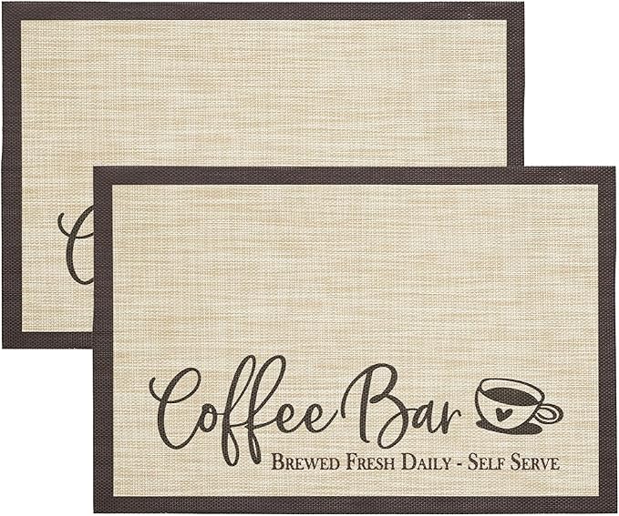 Artoid Mode Coffee Bar Mats Set of 2, 12x18 Inch Washable Non-Slip Plastic PVC Vinyl Table Mats for Coffee Machine, Countertops