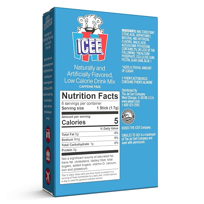 ICEE Singles To Go Water Drink Mix - Powder Sticks, 12 Boxes with 6 Packets Each - 72 Total Servings, Blue Raspberry, Pack of 12