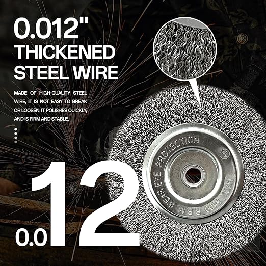 YKLP 6 Inch Wire Wheel Brush for Bench Grinder Grinding Wheel,Coarse Crimped Steel Wire 0.012" with 1/2" & 5/8" Arbor for Rust Removal, Cleaning, Polishing,1PC