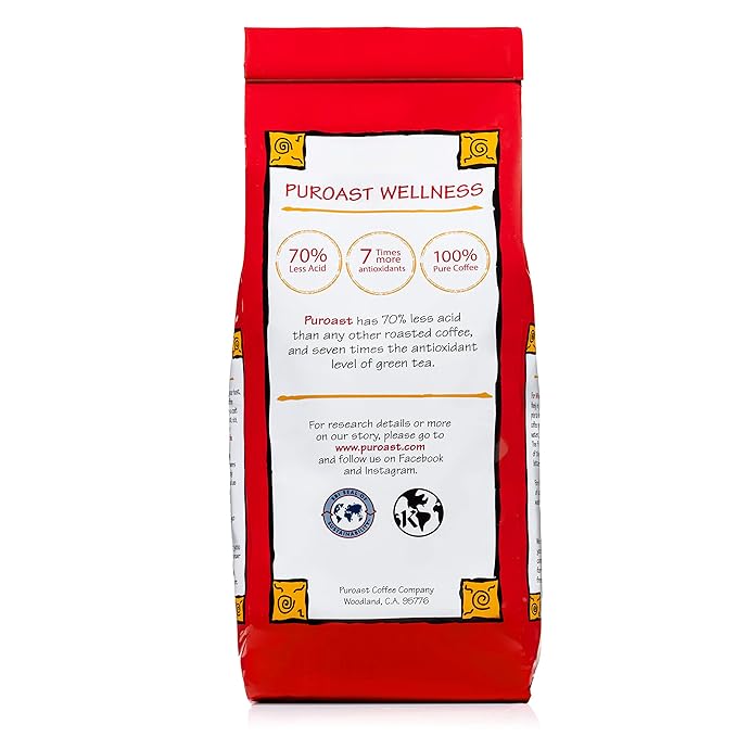 Puroast Low Acid Coffee Bean | Organic House Blend Roast Whole Bean | Medium Roast | High Antioxidants & High pH |No Bitter Aftertaste | Reduced Heartburn & GERD | Suitable for Cold Brew - 12 oz