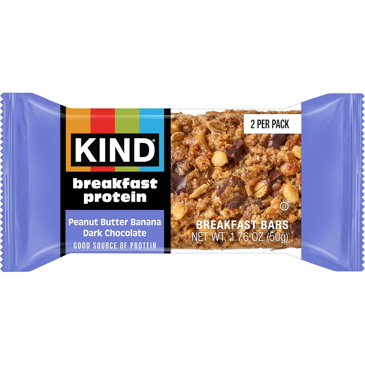 KIND Breakfast Protein Bars, Peanut Butter Banana Dark Chocolate, Gluten Free, Low Sodium, Healthy Snacks, 8g Protein, 6 Count (6 Packs of 2 Bars)