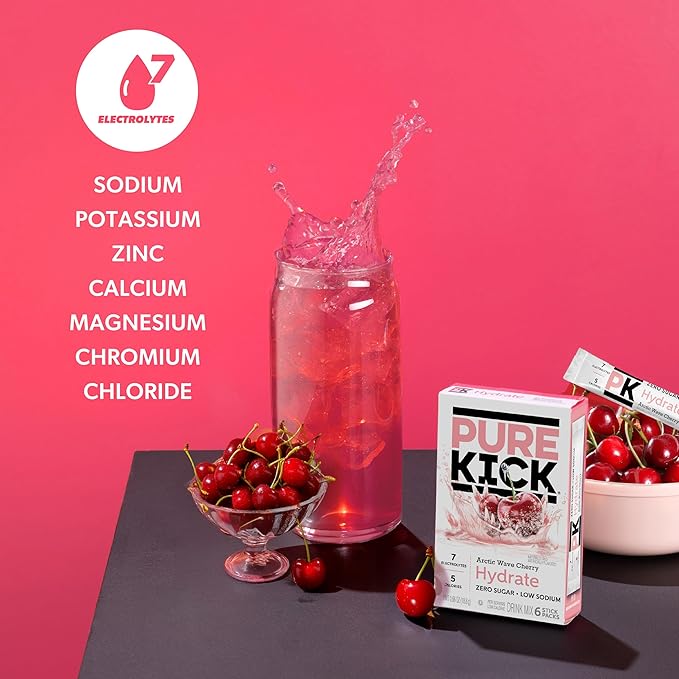 Pure Kick Hydration Singles To Go Drink Mix, Arctic Wave Cherry, Includes 12 Boxes with 6 Packets in each Box, 72 Total Packets