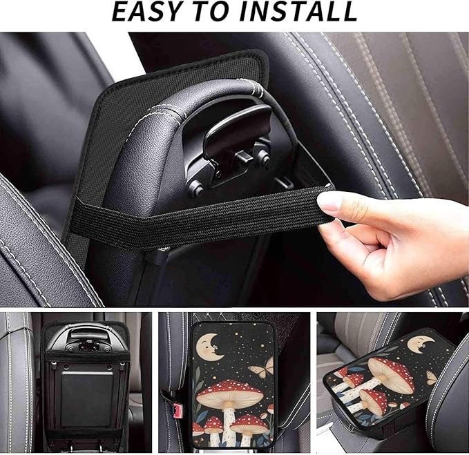 Universal Car Center Console Cushion Pad, Butterfly Red Mushroom Soft Waterproof Car Center Console Cover Auto Armrest Seat Box Cover Protector for Most Vehicle SUV Truck Car