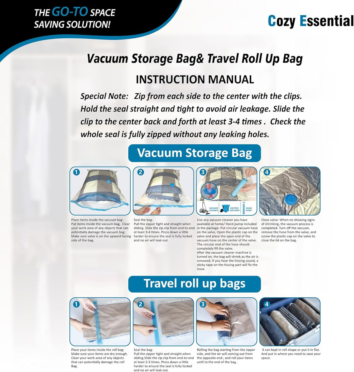 20-Pack Vacuum Storage Bags with Hand Pump – Space Saver Bags for Comforters, Blankets & Clothes